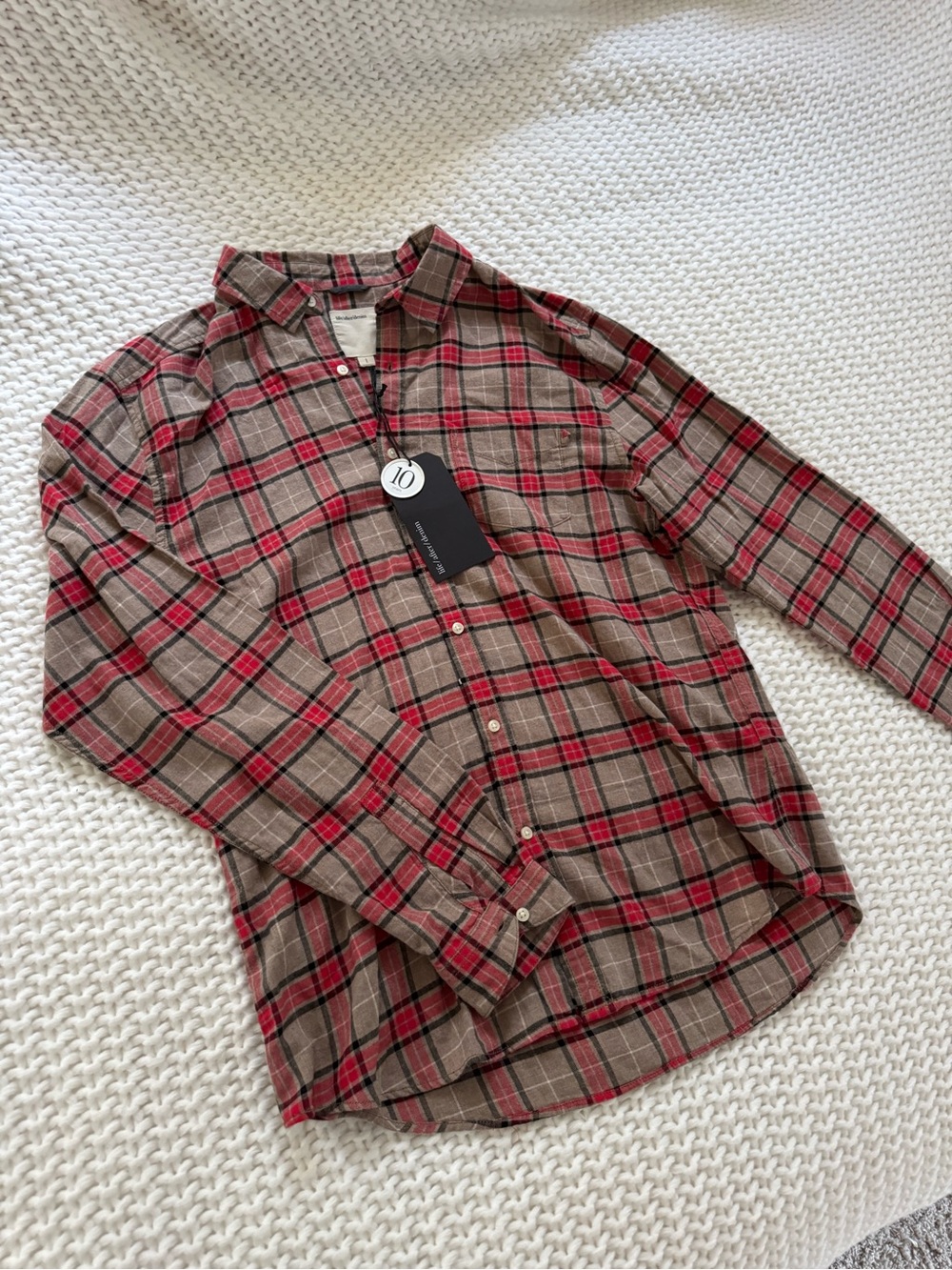 Life After Denim Red and Brown Plaid Button-Down Shirt